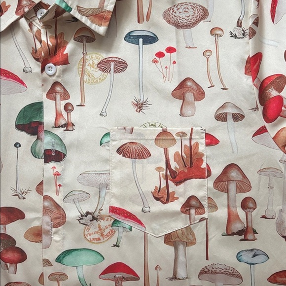 Men's Cream Mushroom Print Shirt - Picture 2 of 3